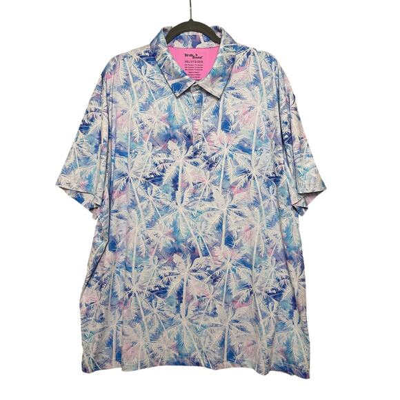 Birdie Bound Golf Polo Shirt Men's 3XL Blue Pink Performance Palm Print Tropical - Picture 1 of 9